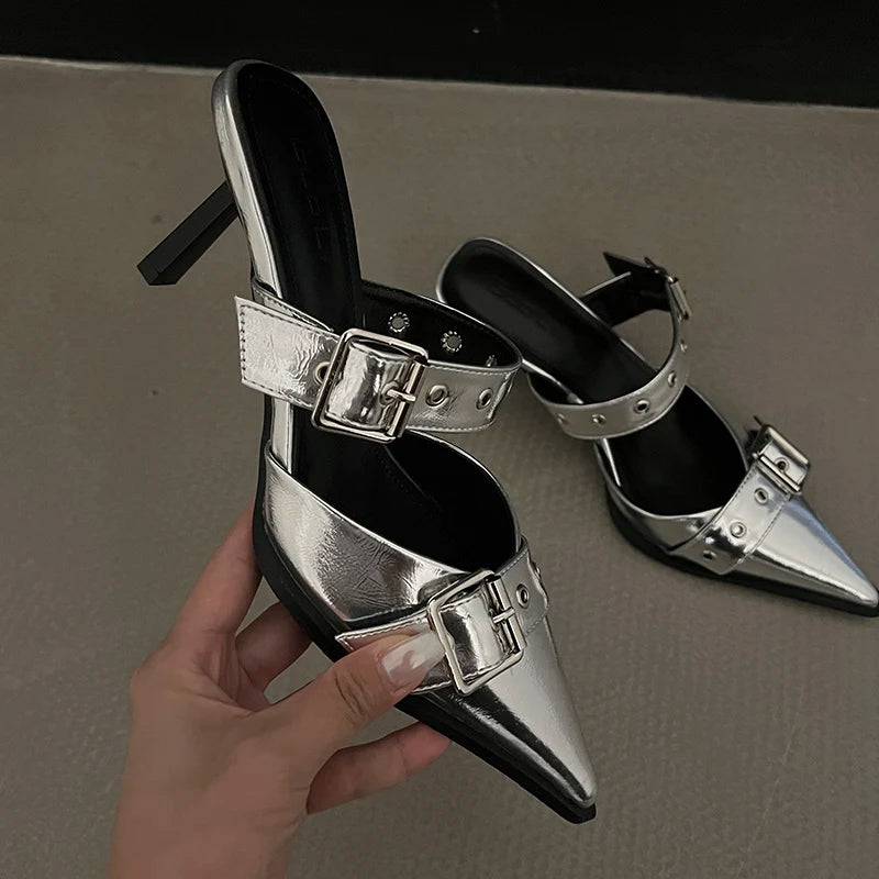 Metal Buckle Mules Heels