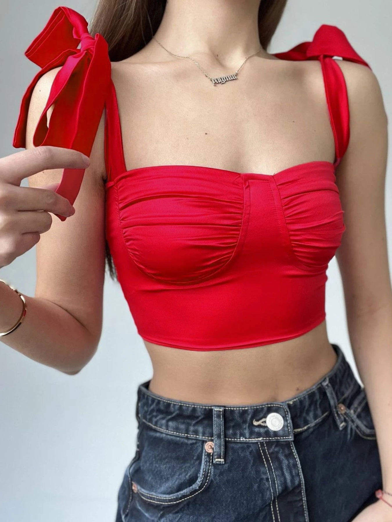 Bow Ribbon Lace Up Crop Top