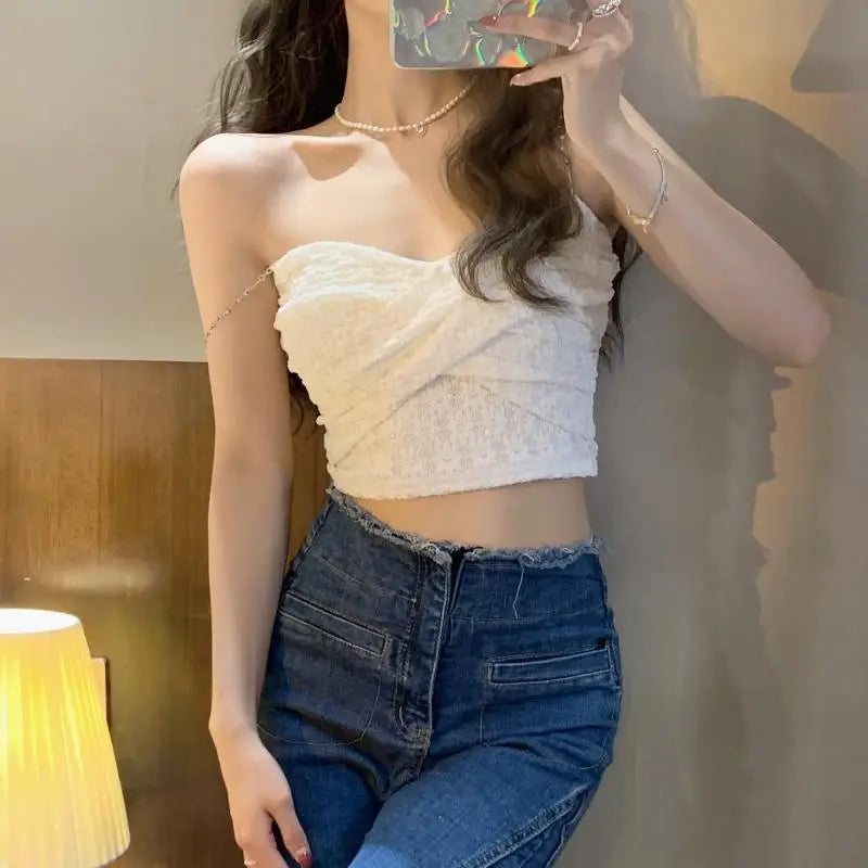 Chain Folds Lace Crop Top