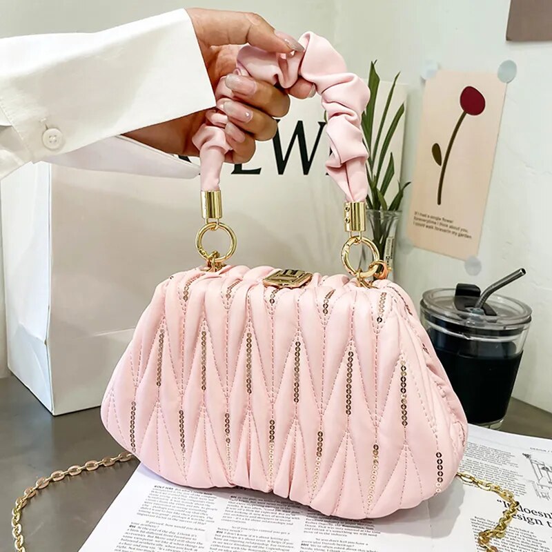 Embroidered Pleated Clutch Handbags