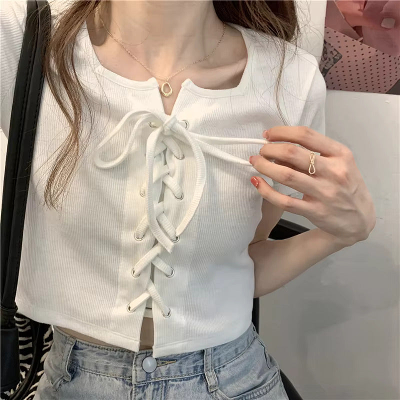 Lace Up Knitted Crop Top