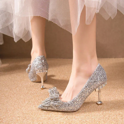 Crystal Sequins Bowknot Cinderella Heels