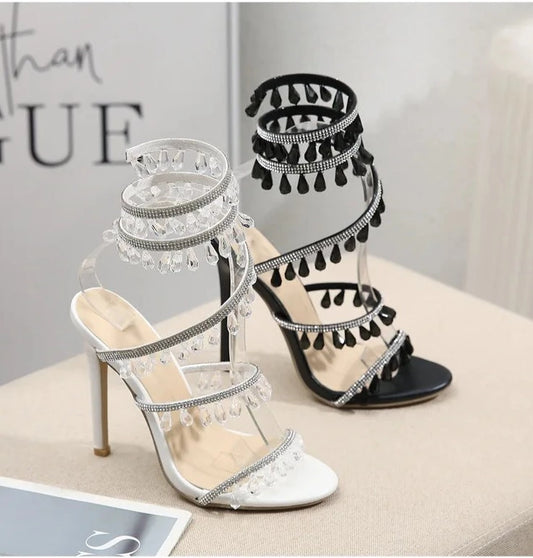 Embellished Around The Ankle Coil Heels