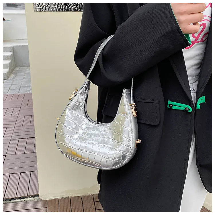 Crescent Glossy Texture Shoulder Bags