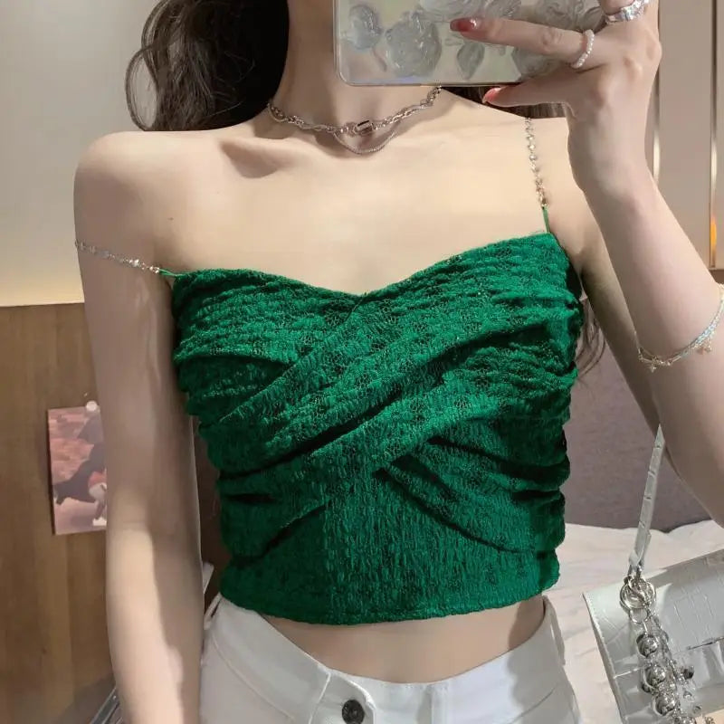 Chain Folds Lace Crop Top