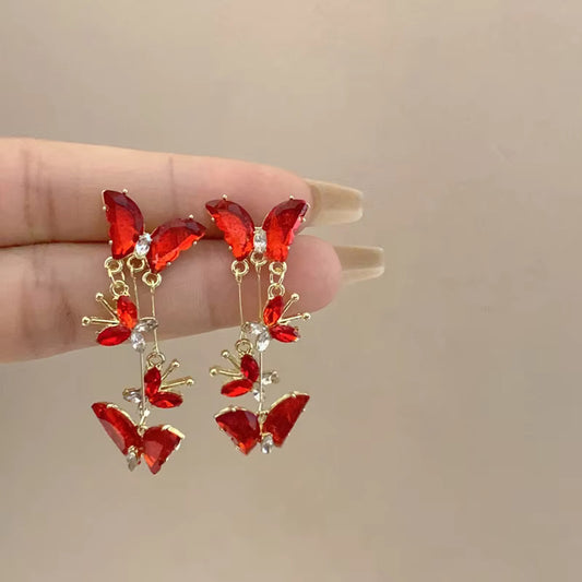 Butterfly Red Tassel Drop Earrings fashionnsio