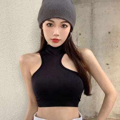 Turtleneck Crop Top With Chest Pad fashionnsio