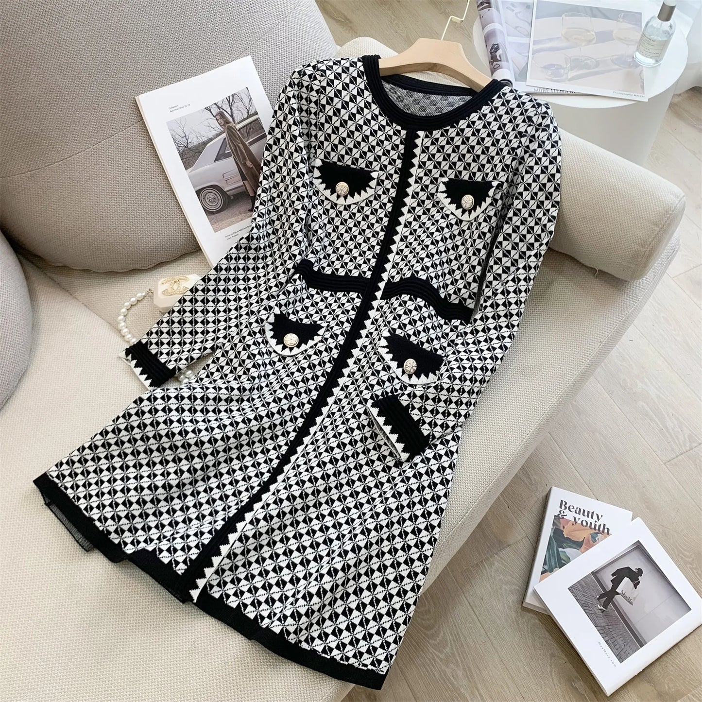 Korean Plaid Knitted Dress