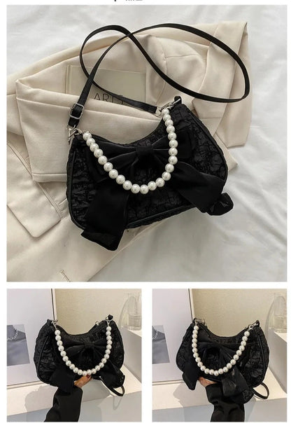 Bow Pearl Mesh Shoulder Bags