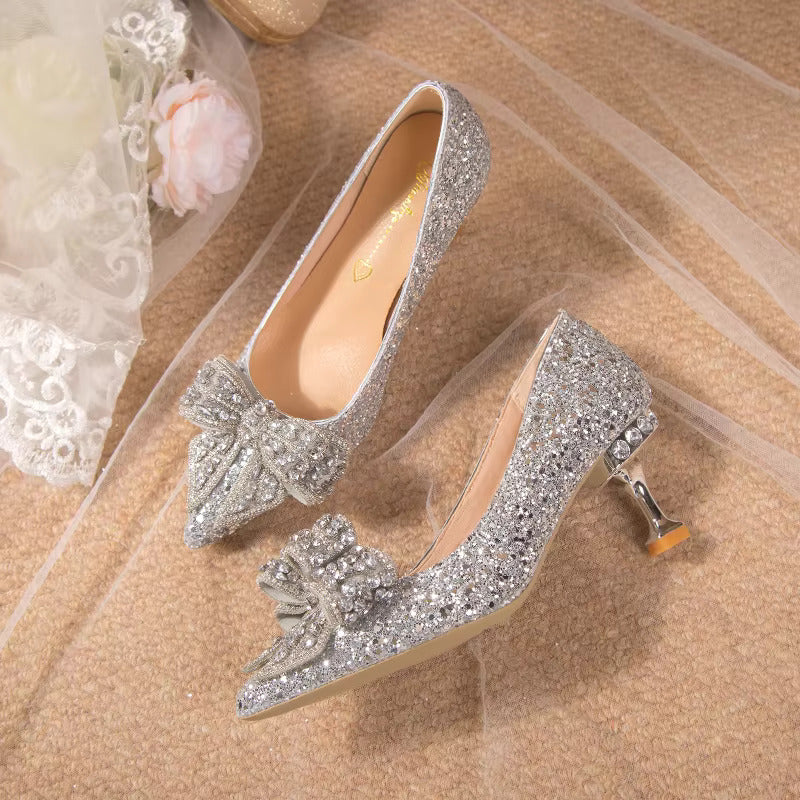 Crystal Sequins Bowknot Cinderella Heels