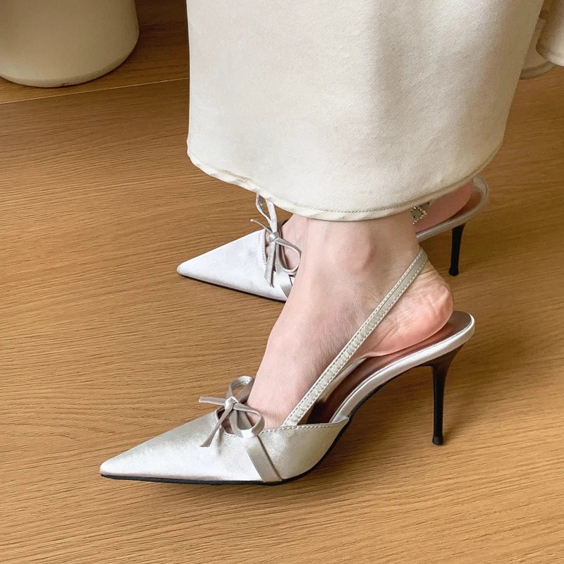 Slingback Pointed Bow Heels - Fashionnsio