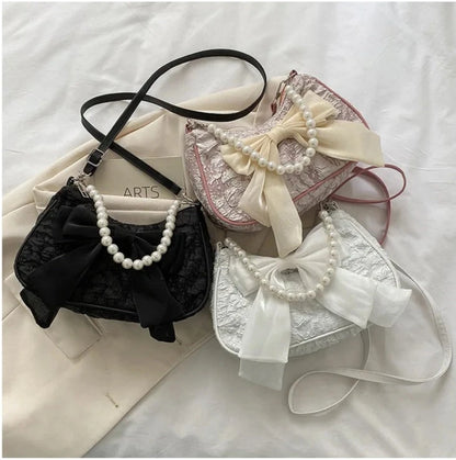 Bow Pearl Mesh Shoulder Bags