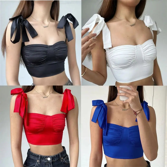 Bow Ribbon Lace Up Crop Top