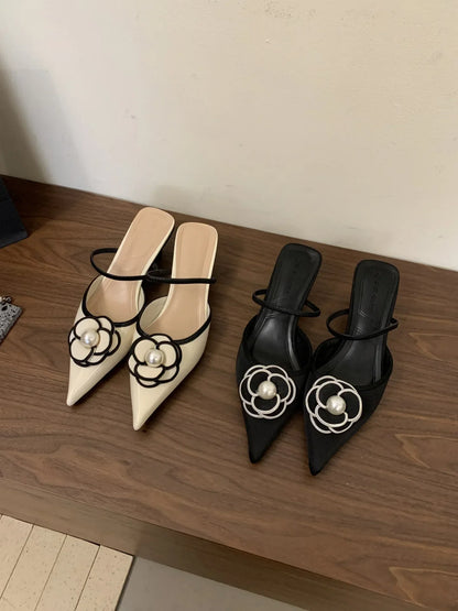 Floral Embellish Pointed Toe Heels - Fashionnsio