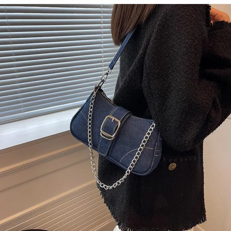 Denim Fashion Chains Shoulder Bag