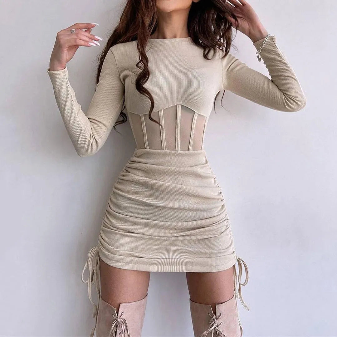 Mesh Drawstring Corset Dress