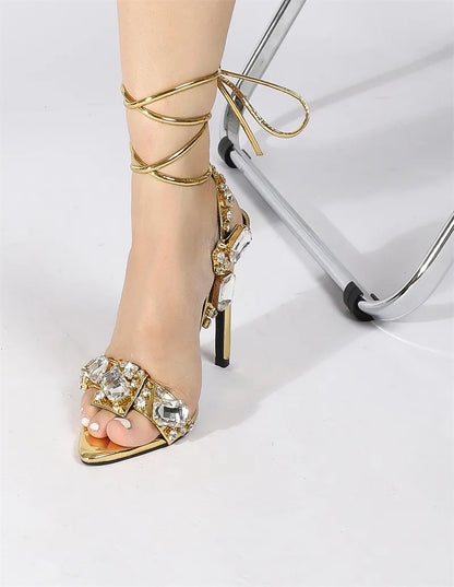 Golden lace up Diamond Heel