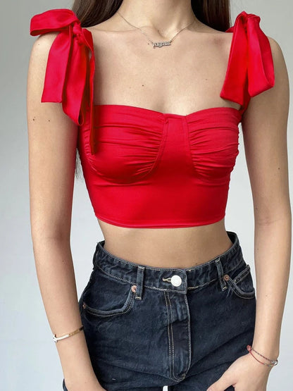 Bow Ribbon Lace Up Crop Top