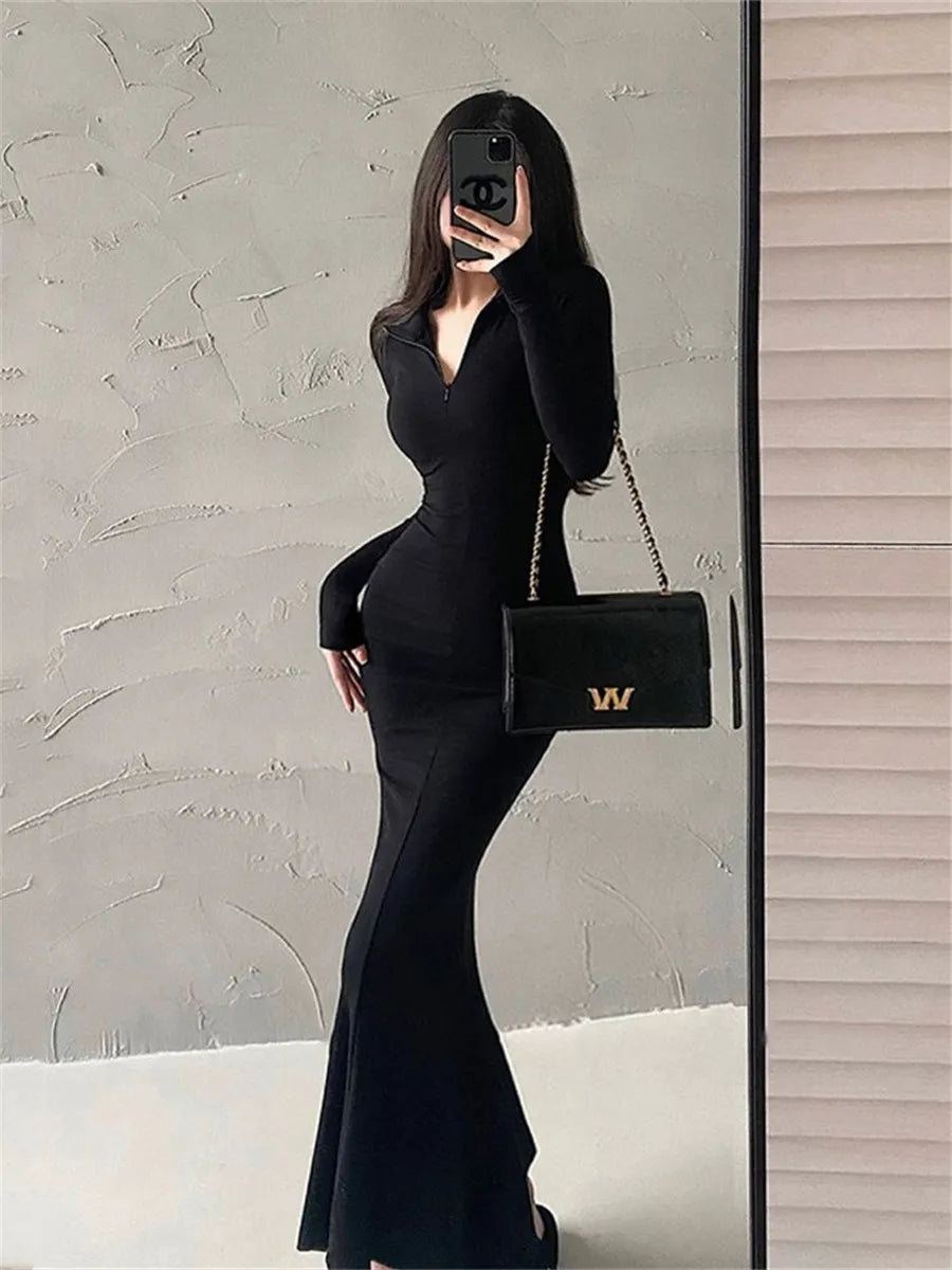 Mermaid Zipper Slim Bodycon Dress fashionnsio