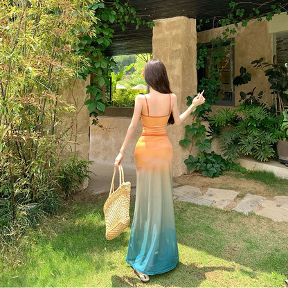 Ombre Sunset Slip Long Dress - Fashionnsio