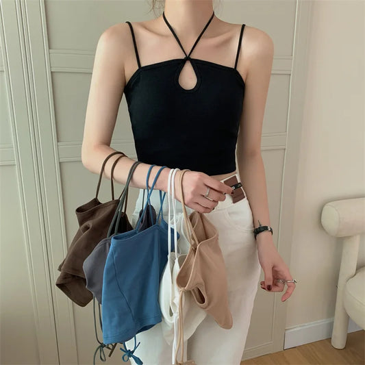 Halter Hollow Tank Top fashionnsio