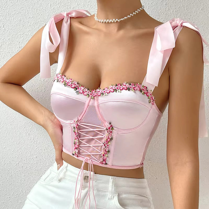 Floral Ribbon Bow Corset Top