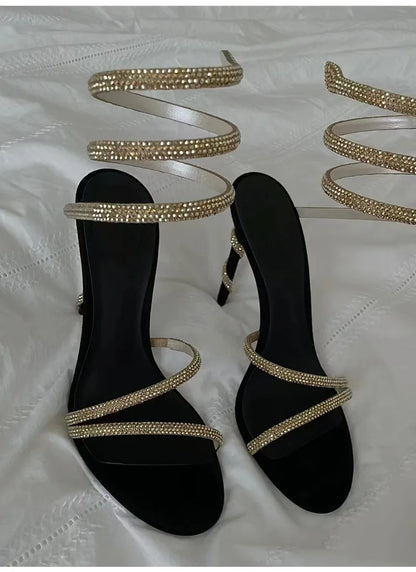 Snake Wrapped Rhinestone Heels