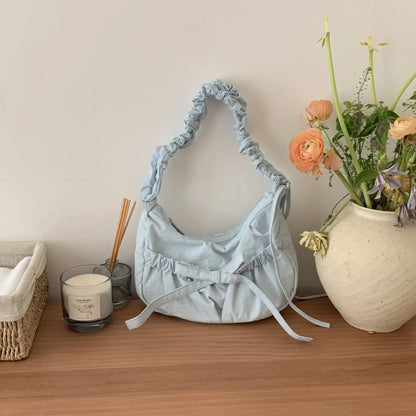 Bow Drawstring Pleated Shoulder Bags