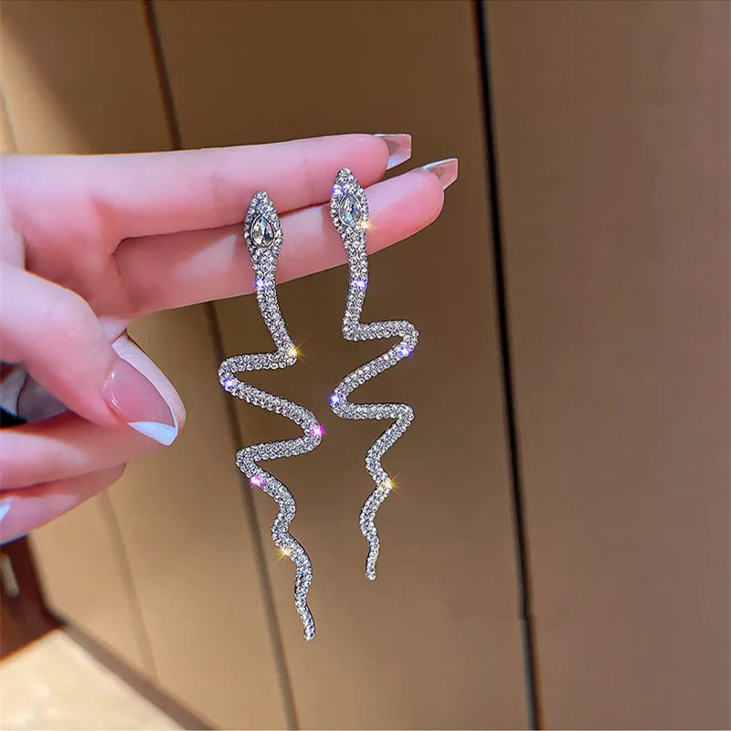 Snake Rhinestone Long Earrings fashionnsio