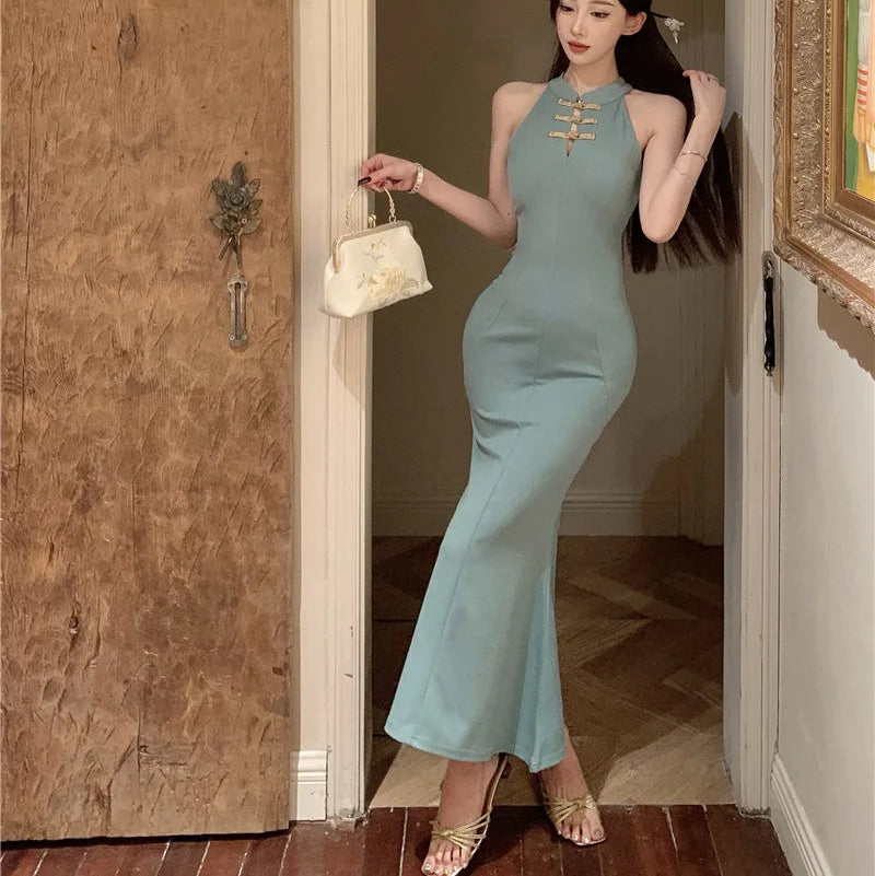 Chinese Style Long Bodycon Dress - Fashionnsio