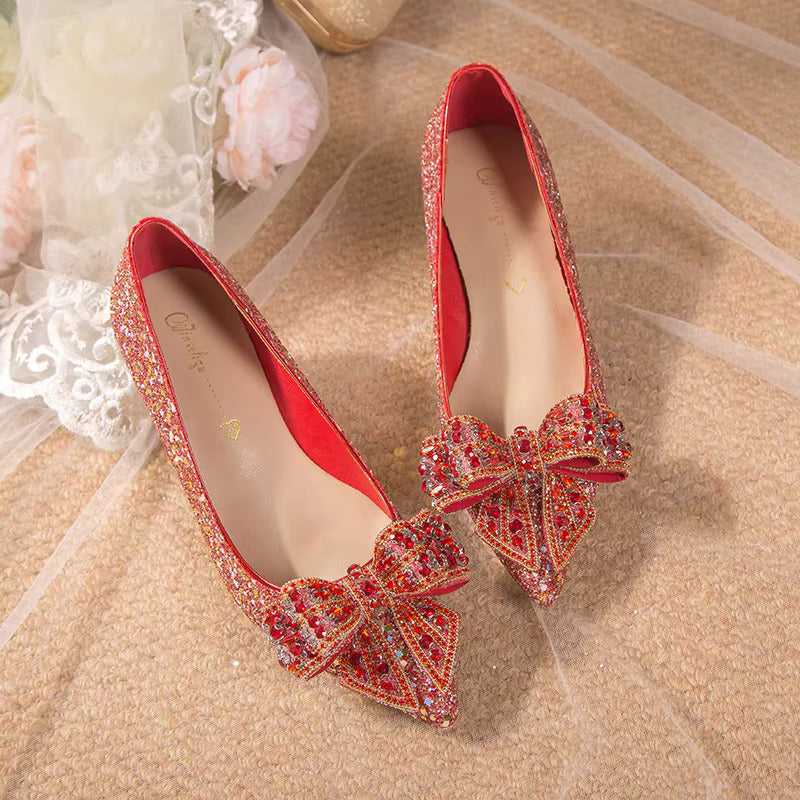 Crystal Sequins Bowknot Cinderella Heels