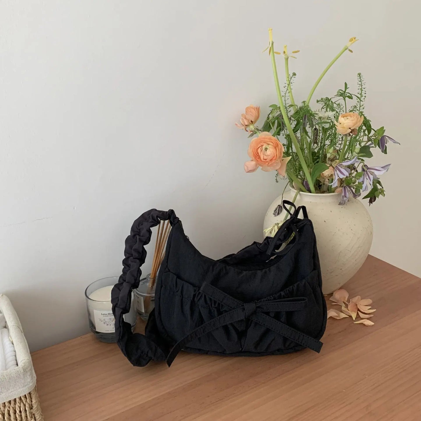 Bow Drawstring Pleated Shoulder Bags