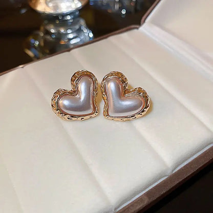 Gold Plated Heart Stud Earrings fashionnsio