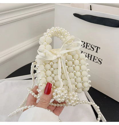 Pearl Beading Bow Sling Bags