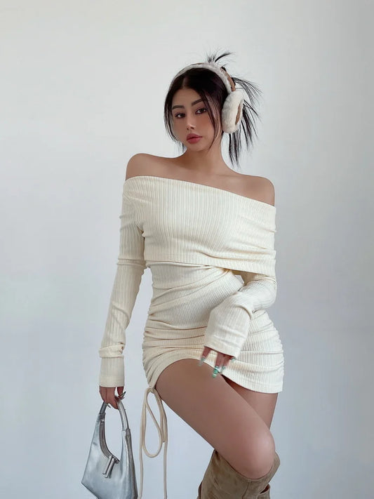 Off Shoulder Sexy Knitted Dress