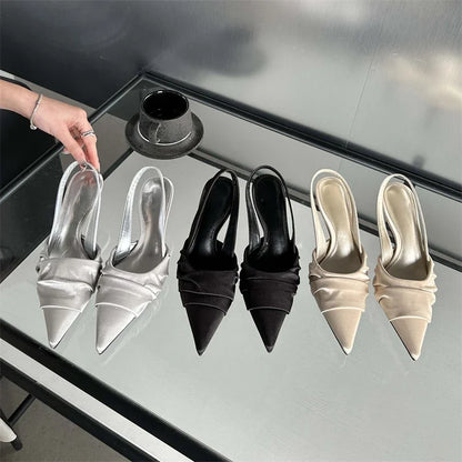 Satin Pleated Pointed Toe Heels