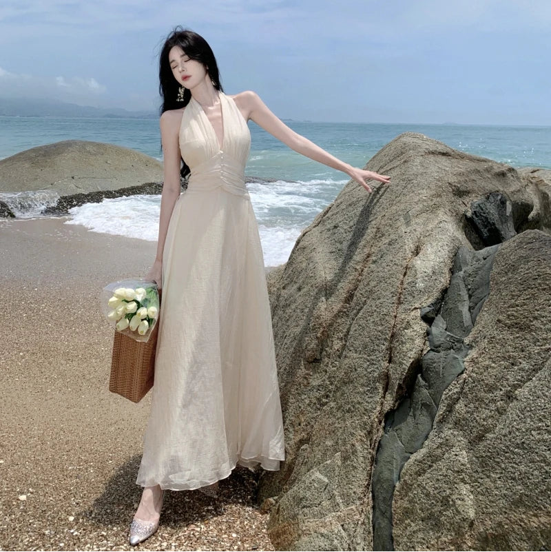 Halter Cinched Waist Maxi Dress - Fashionnsio