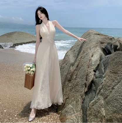 Halter Cinched Waist Maxi Dress - Fashionnsio