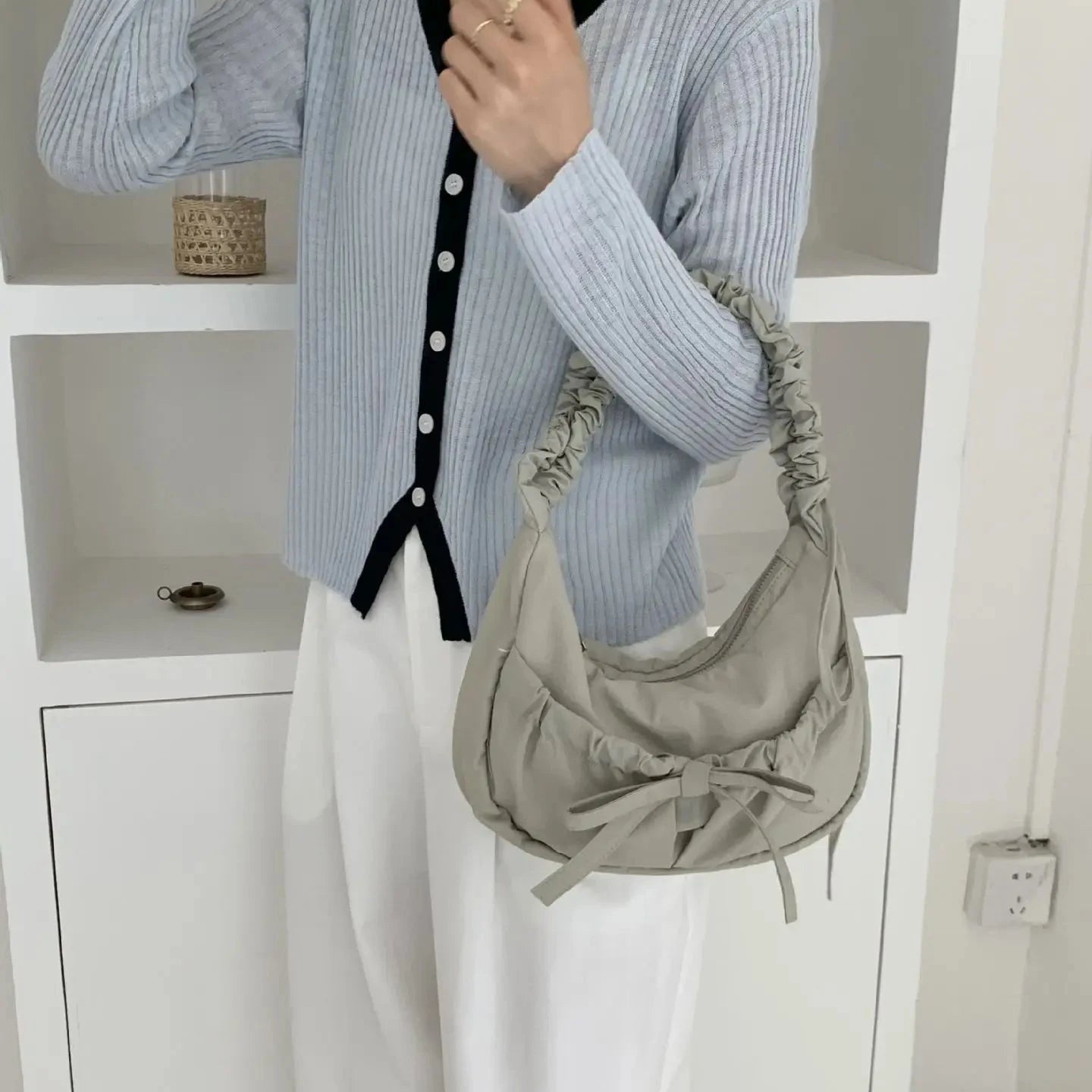 Bow Drawstring Pleated Shoulder Bags