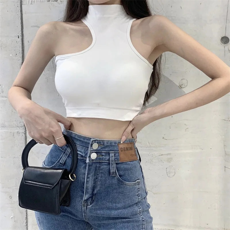 Turtleneck Crop Top With Chest Pad fashionnsio