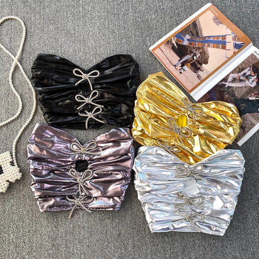 Diamond Bow Metallic Tube Top