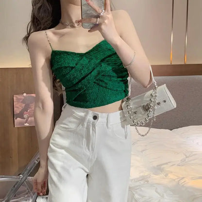 Chain Folds Lace Crop Top