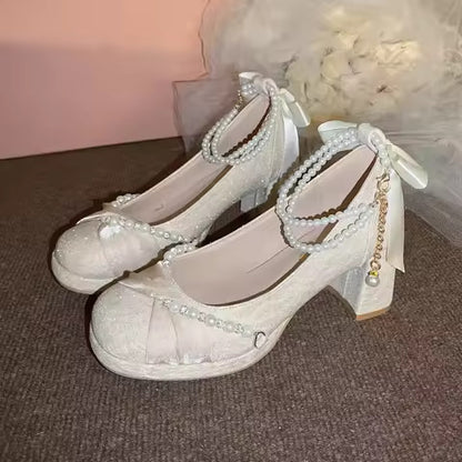 Pearl Embellish Wedding Heels - Fashionnsio