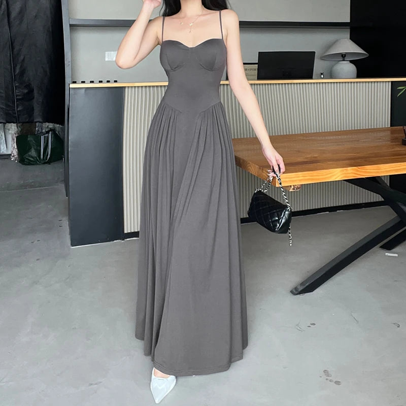 Pleated Slim Waist Long Dress