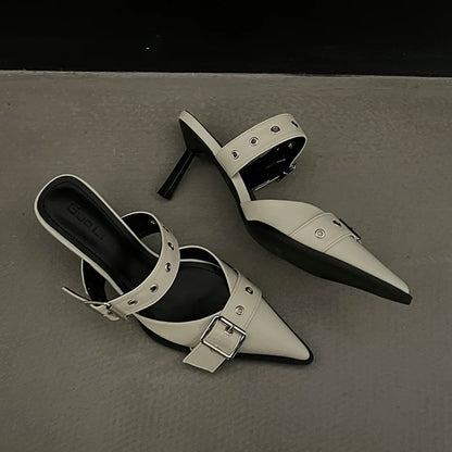 Metal Buckle Mules Heels