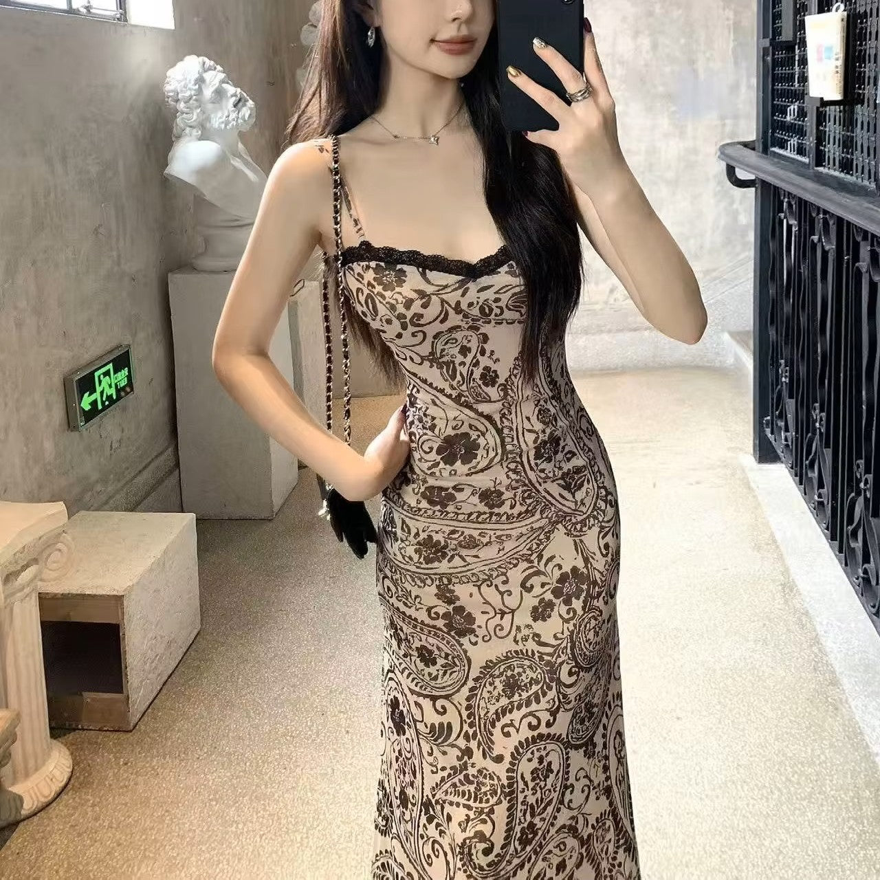 Retro Printed Lace Maxi Dress - Fashionnsio