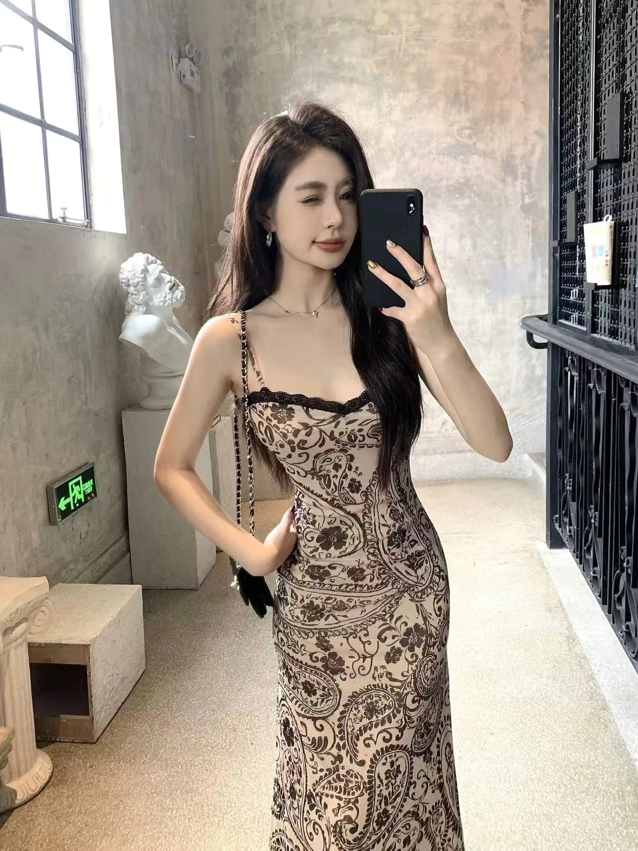 Retro Printed Lace Maxi Dress - Fashionnsio
