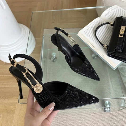 Rhinestone Buckle Pointed Toe Heels