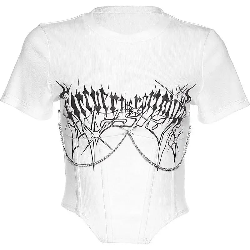 Metal Chain Corset T-Shirt Top