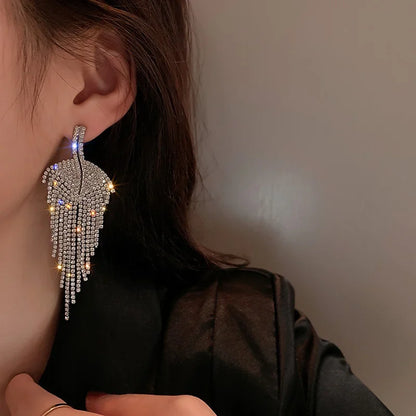 Diamond Leaf Tassel Earrings fashionnsio